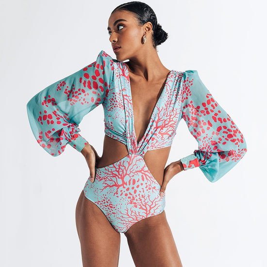 SLEEK SWIM Elegant Long Sleeve One-Piece Swimsuit
