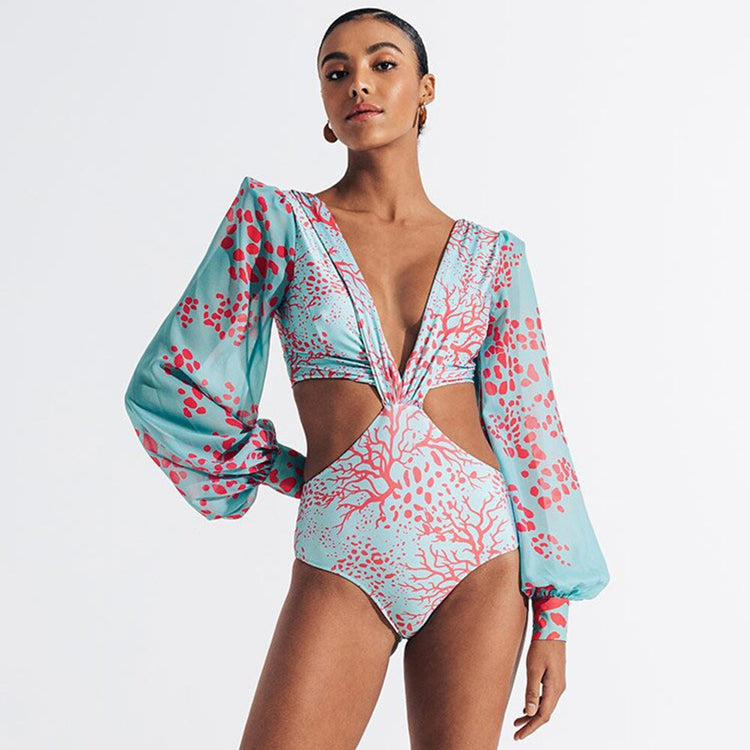 SLEEK SWIM Elegant Long Sleeve One-Piece Swimsuit